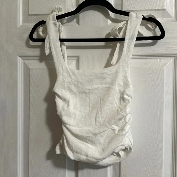 Free People FP Movement Women's Boulevard Tank Top White Ties at Shoulder NWOT S - Picture 5 of 6